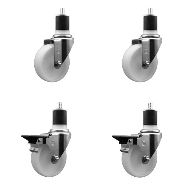 4'' Nylon Wheel Swivel 1-7/8'' Expanding Stem Caster Set 2 Brakes, 4PK